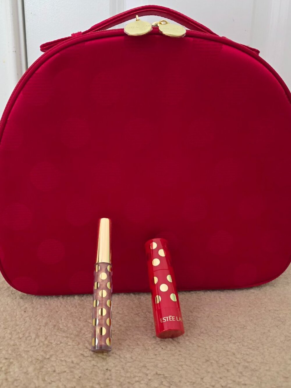 Estee Lauder train case, limited edition blush stick & limited edition lip gloss